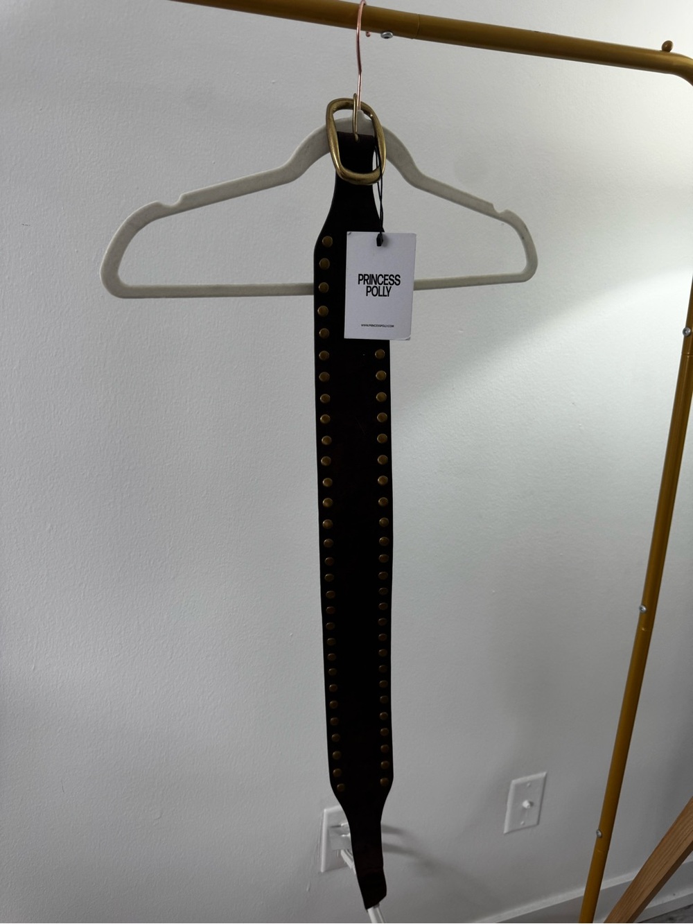 Princess Polly Black Leather Stud Belt with Gold Buckle
